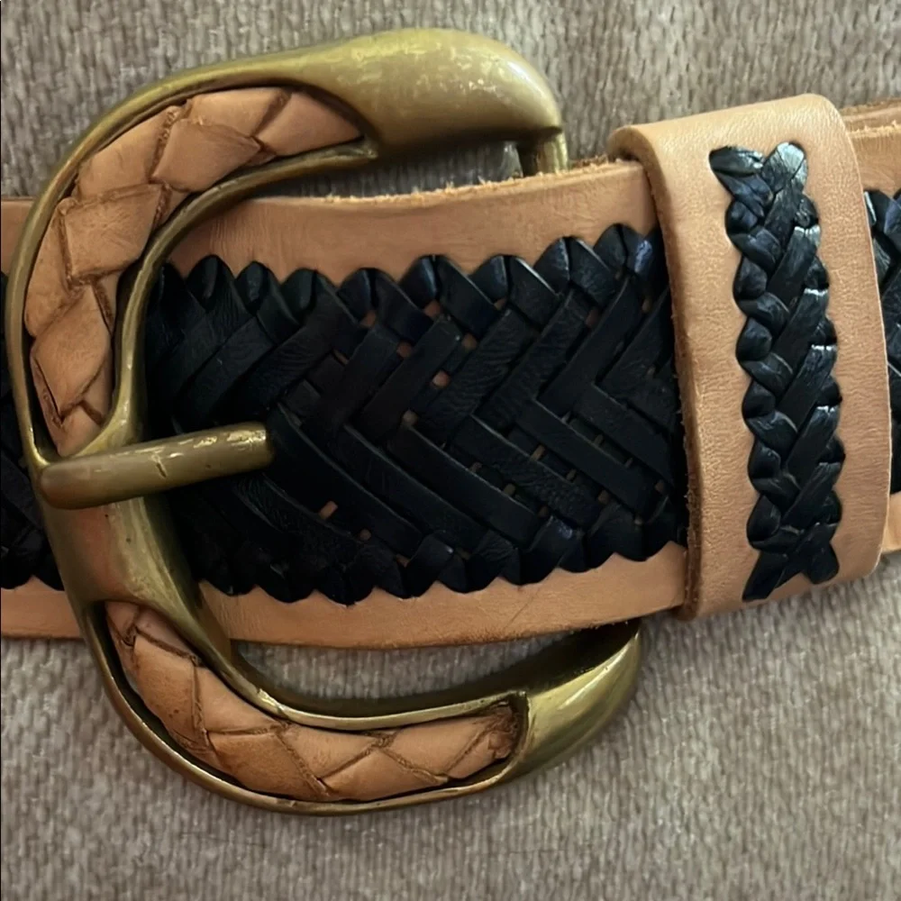 Hussy black & British tan leather belt Tan and Black Woven Belt Gold hardware
